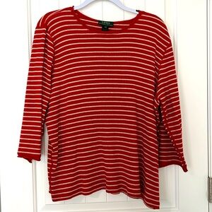 Lauren, Ralph LaurenSz 2X, 3/4 sleeve, red and off-white striped, plus size